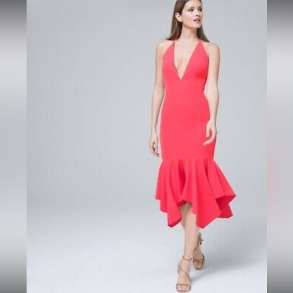 Aidan Mattox Plunging Crepe Midi Dress NWT - Picture 2 of 9